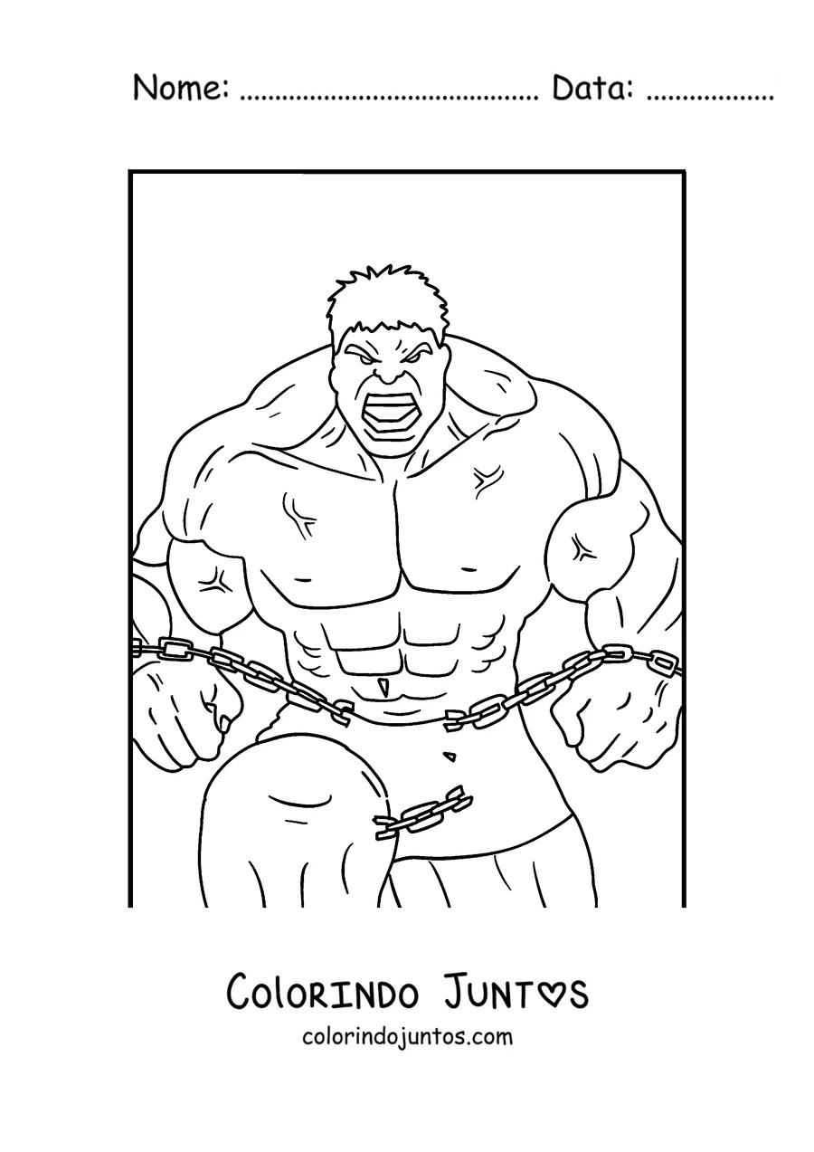 Desenho para colorir do Hulk quebrando correntes com os punhos