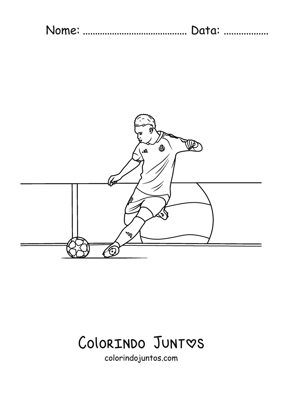 Desenho para colorir de um jogador do Real Madrid dominando a bola