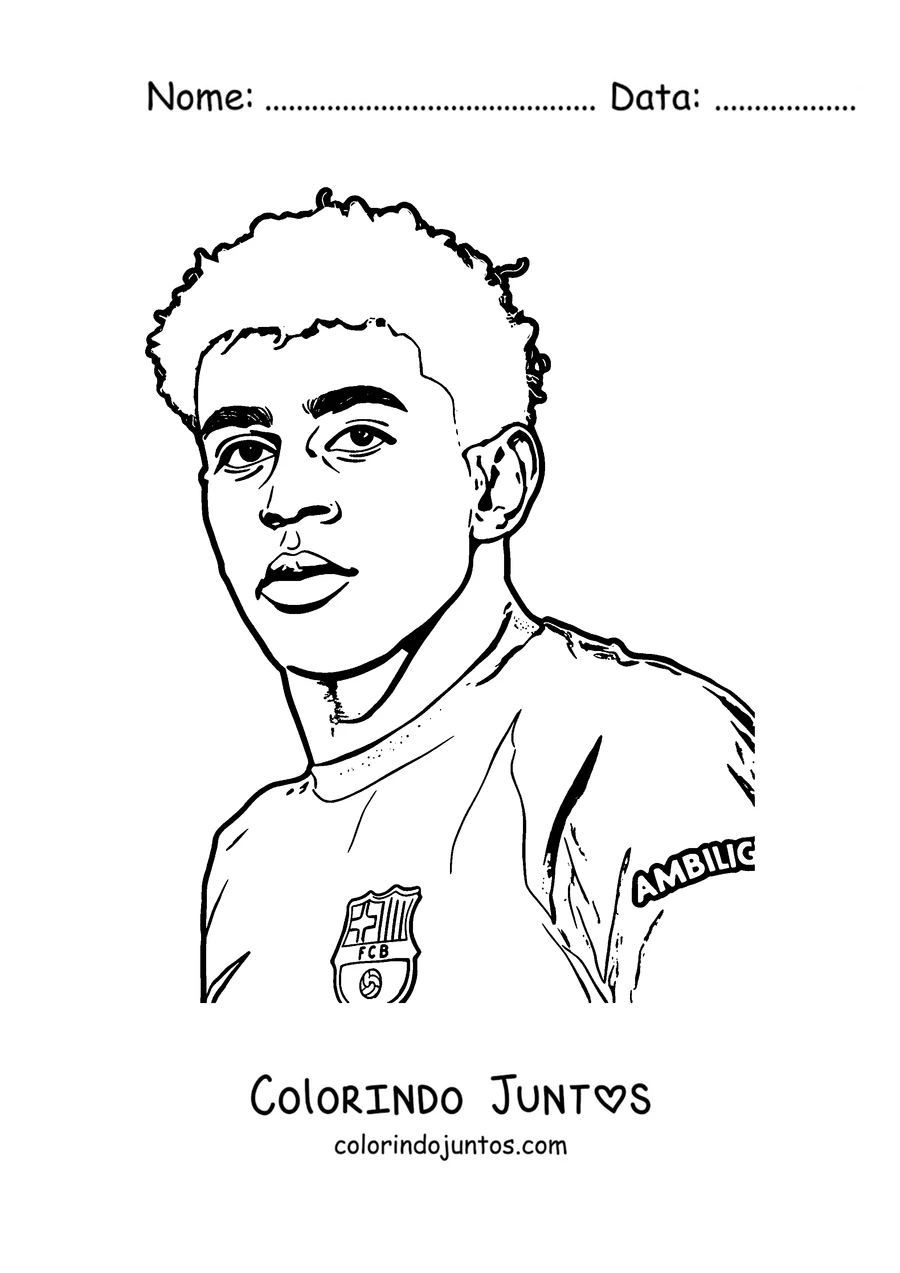 Desenho para colorir do rosto do Lamine Yamal sorrindo