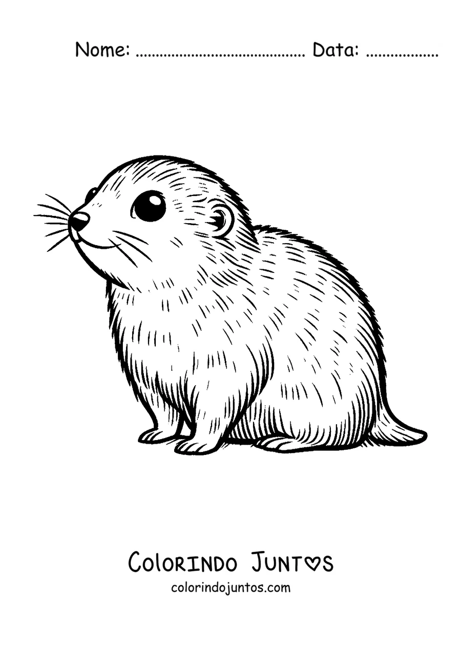 Desenho para colorir de um lemingue sentado de perfil com bigodes