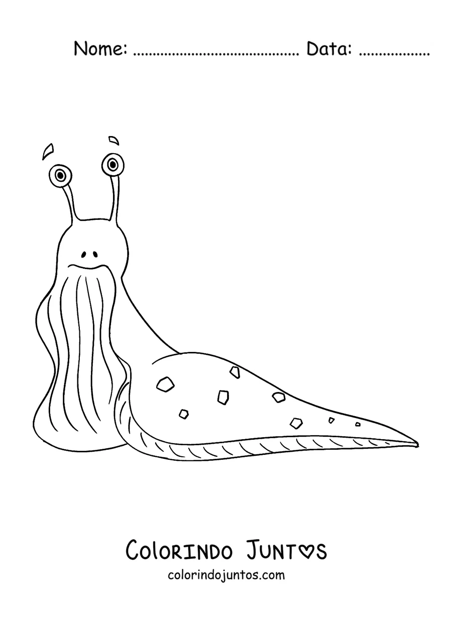 Desenho para colorir de uma lesma com antenas compridas e cauda pontuda
