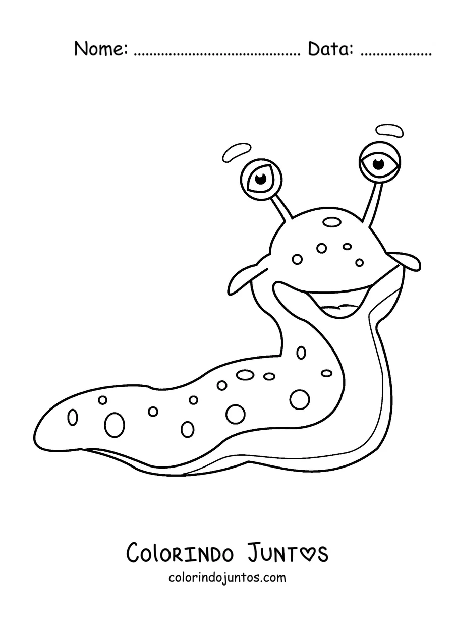Desenho para colorir de uma lesma simpática com olhos grandes e pintas