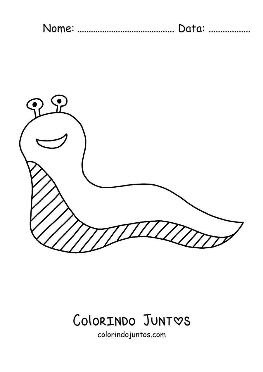 Desenho para colorir de uma lesma simples sorrindo com a barriga listrada
