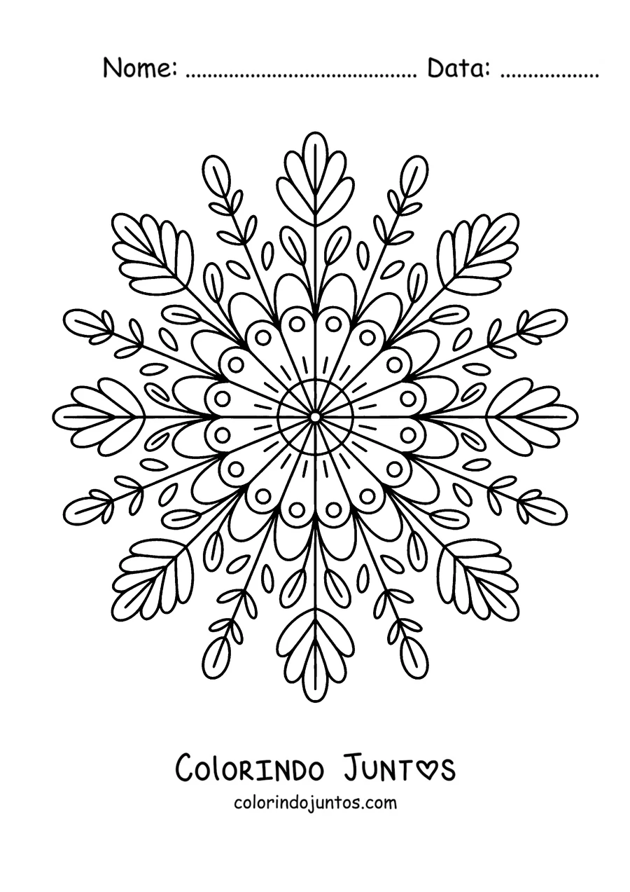 Desenho para colorir de uma mandala de outono em forma de estrela com folhas finas e galhinhos
