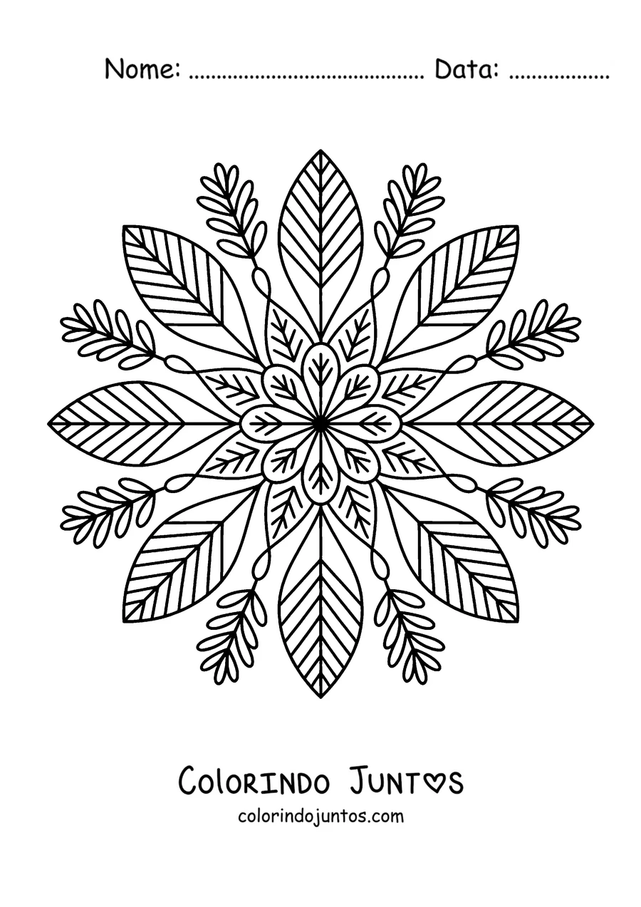 Desenho para colorir de uma mandala de outono com folhas alongadas que saem do centro