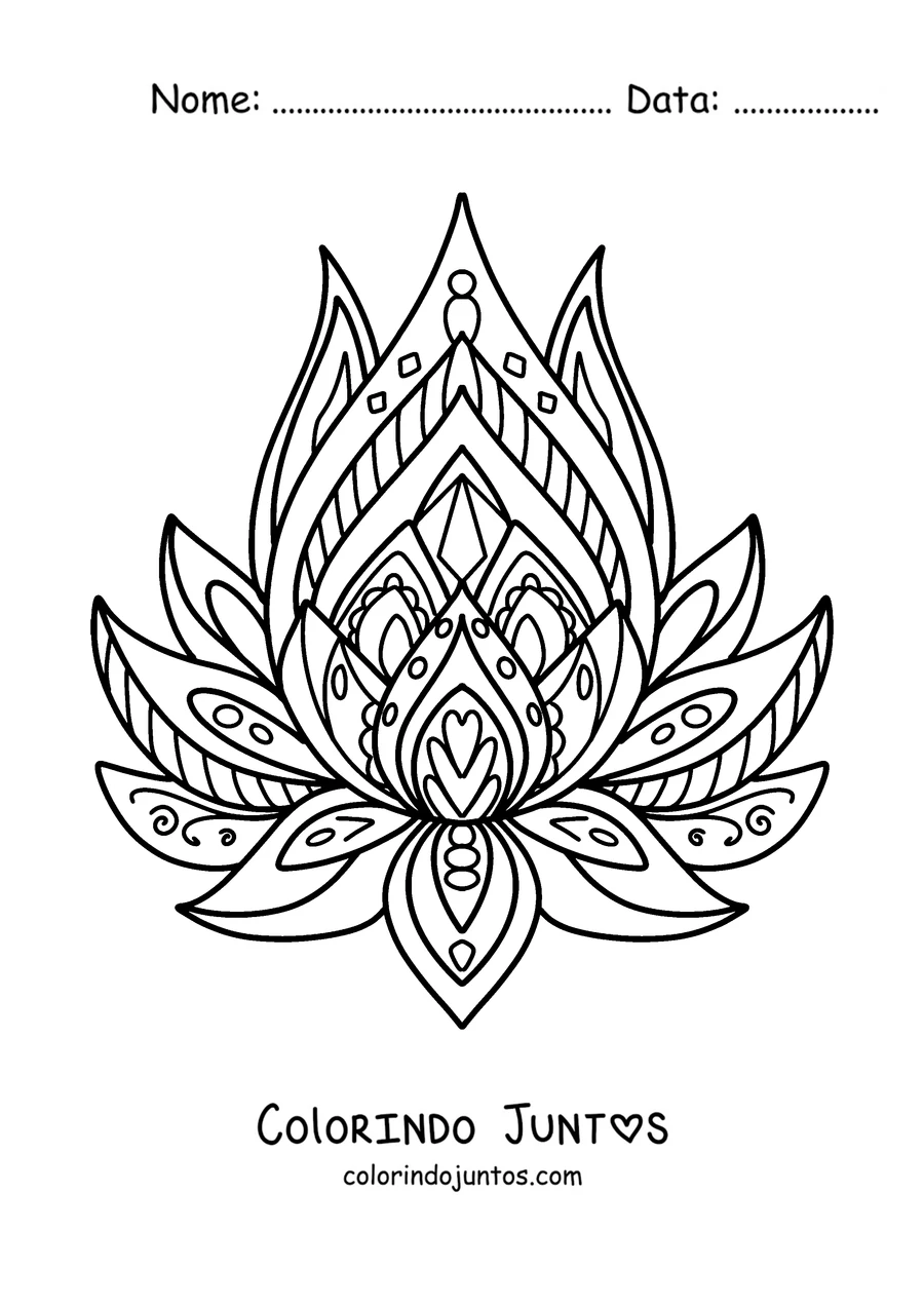 Desenho para colorir de uma mandala de primavera em forma de flor de lótus com pétalas pontiagudas