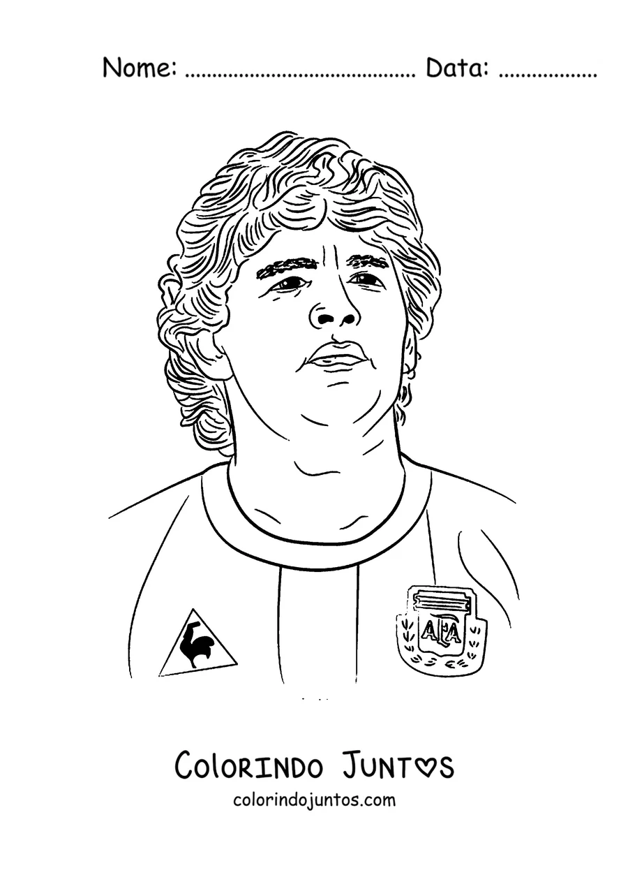 Desenho para colorir do Maradona com a camisa da Argentina