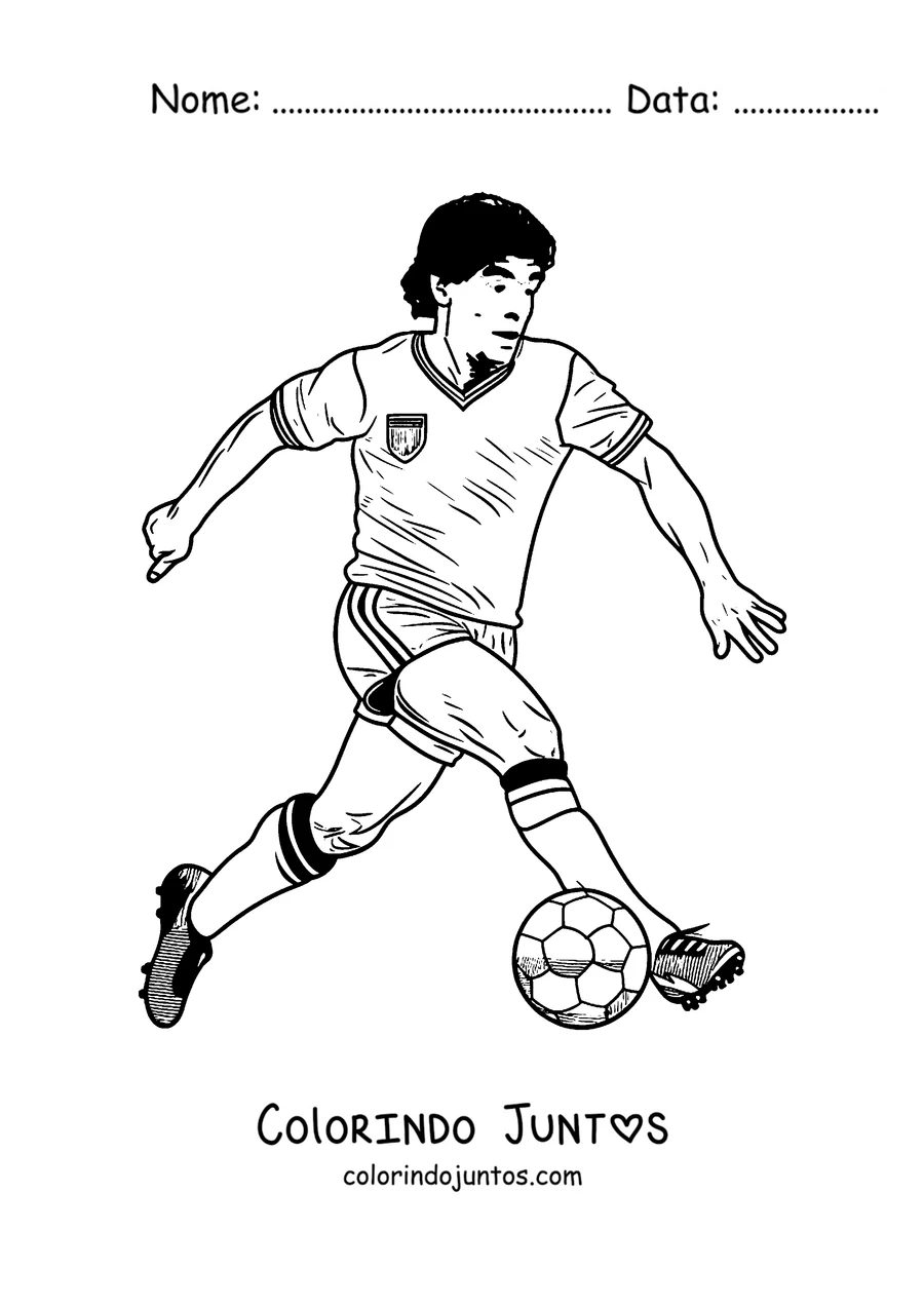 Desenho para colorir do Maradona driblando com a bola