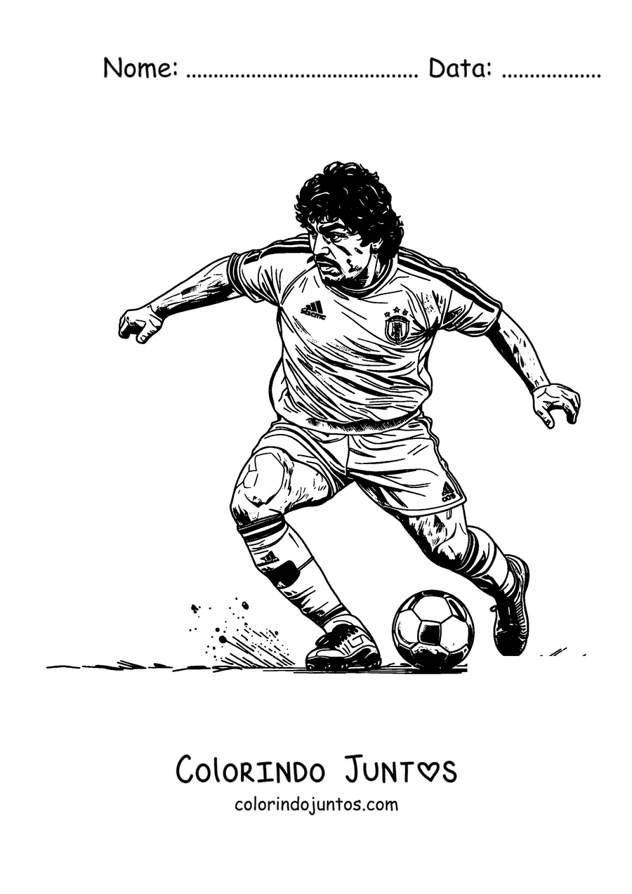Desenho para colorir do Maradona em ação dominando a bola