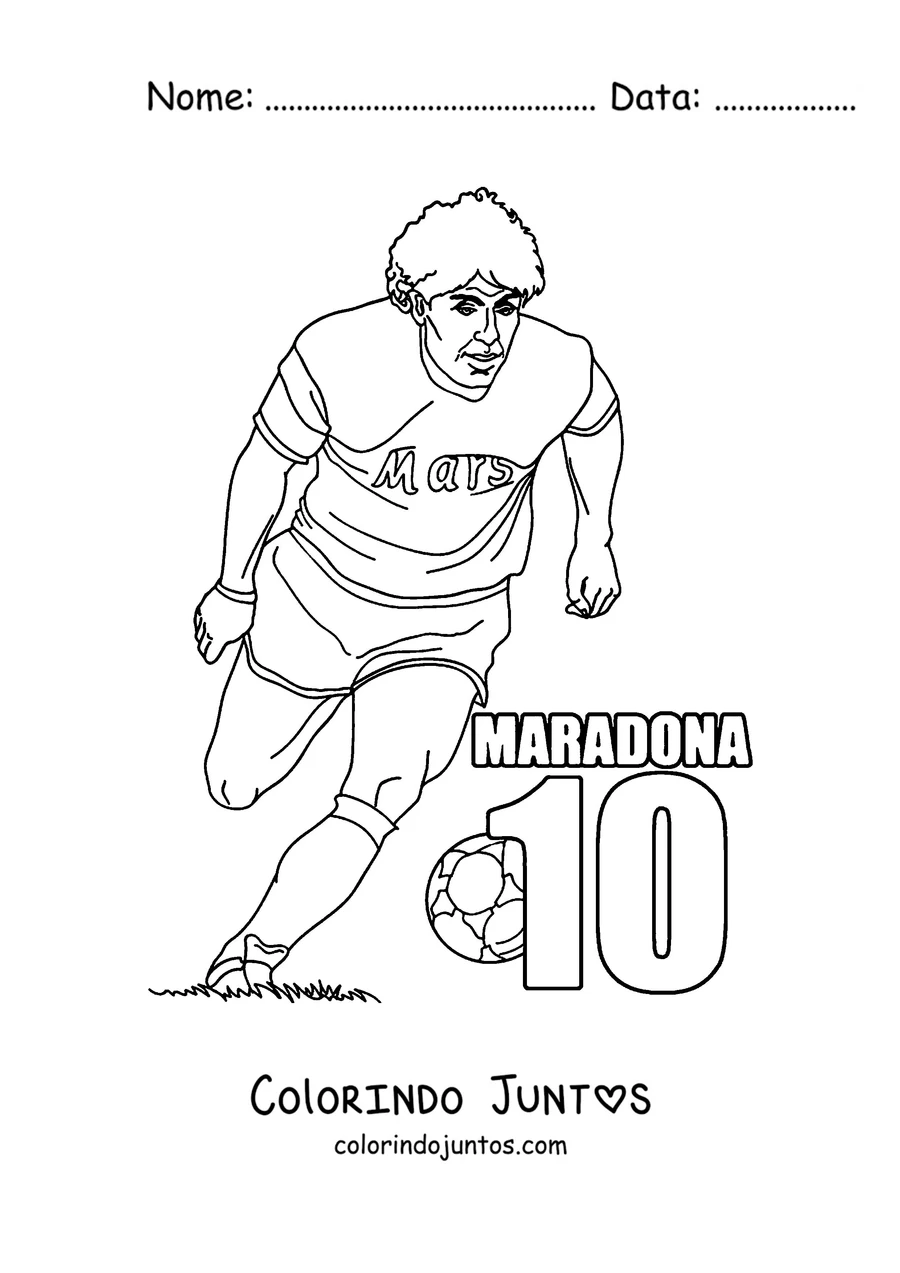 Desenho para colorir do Maradona correndo com a camisa número 10