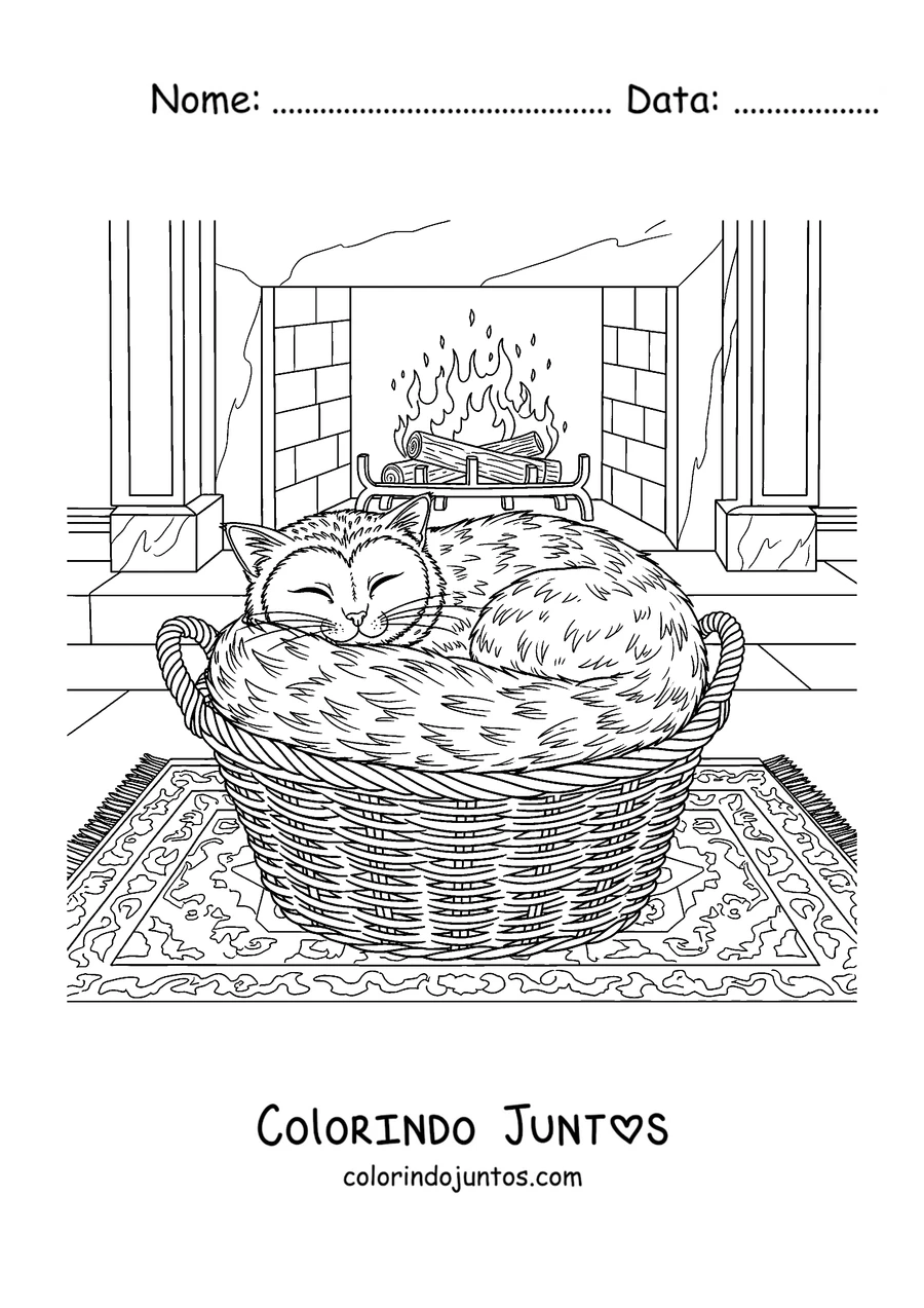 Desenho para colorir de um Meowl dormindo numa cesta