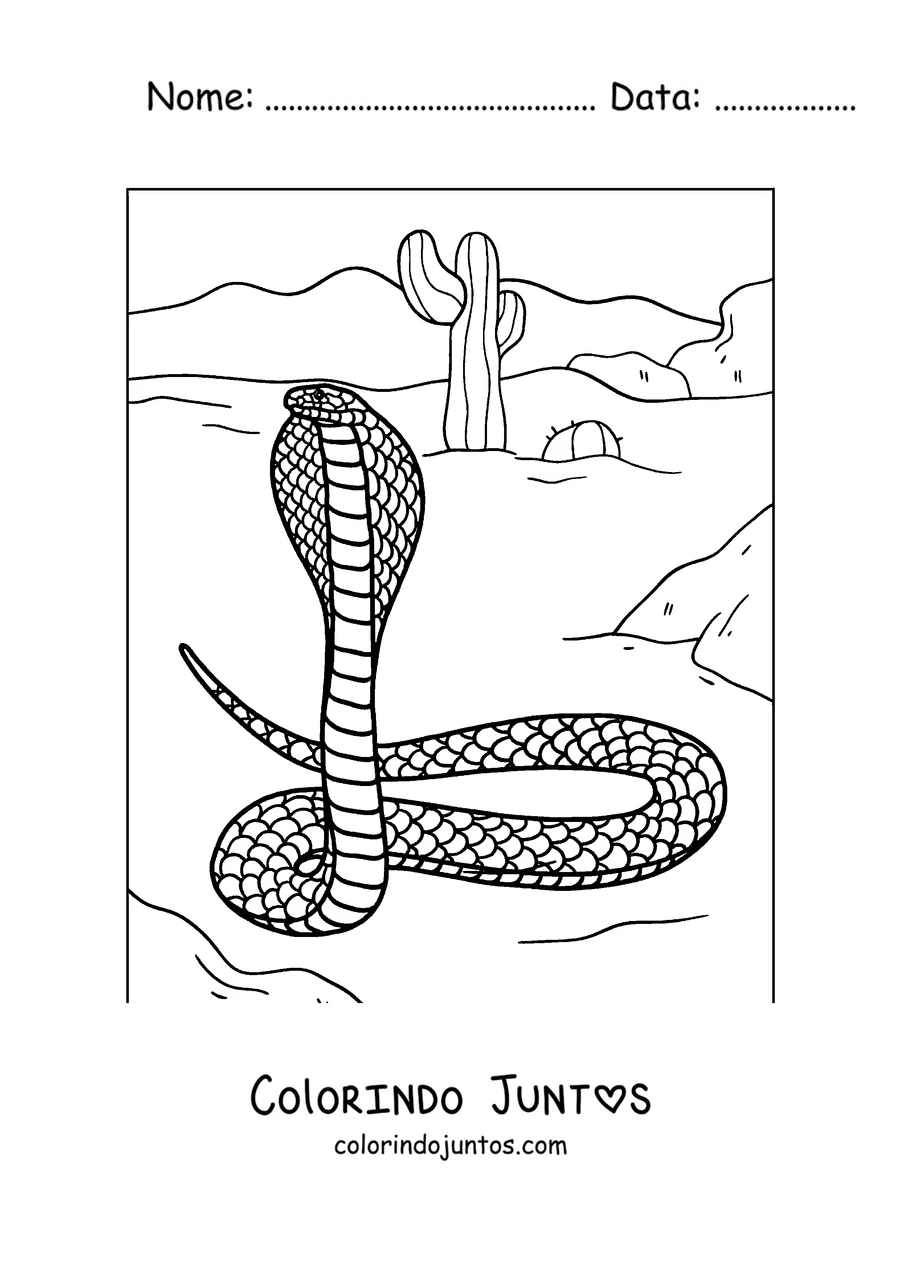 Desenho para colorir de uma naja com o capelo aberto