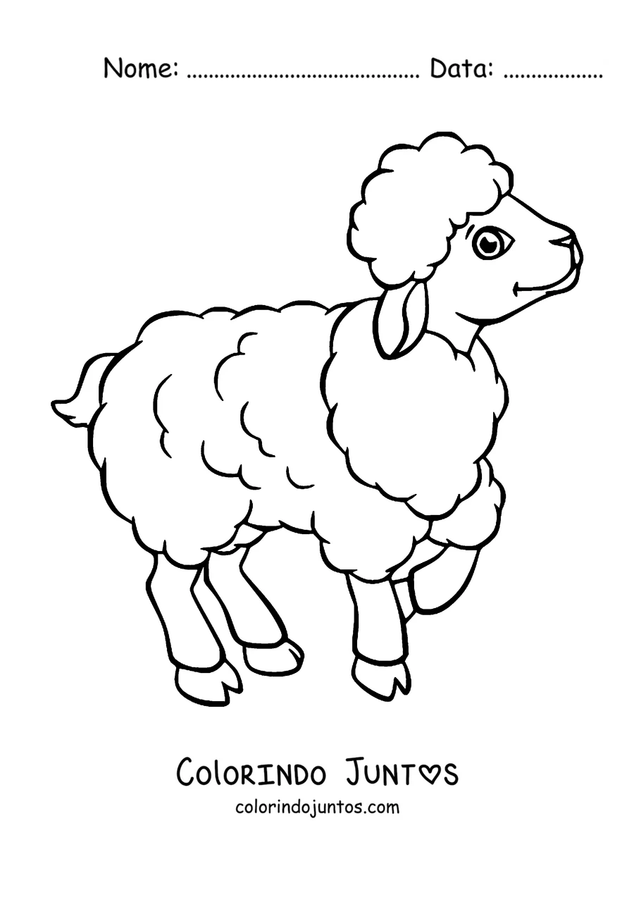 Desenho para colorir de ovelha caminhando contente