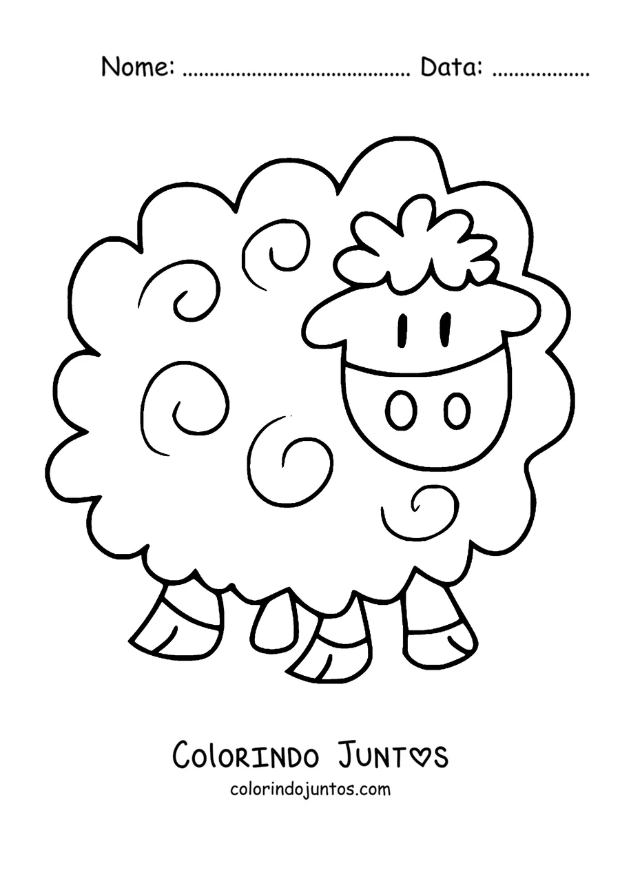 Desenho para colorir de ovelha de desenho animado sorridente de frente