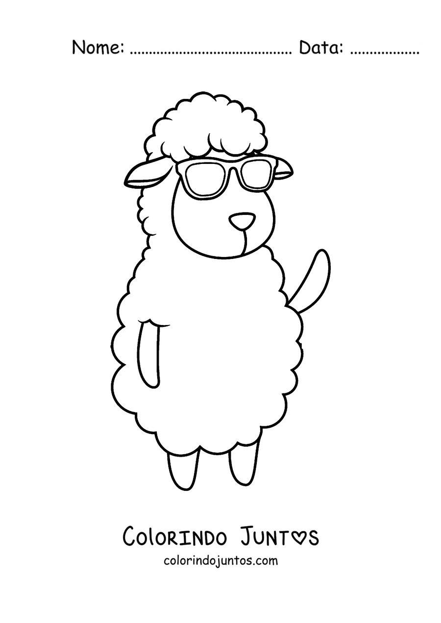 Desenho para colorir de ovelha de óculos