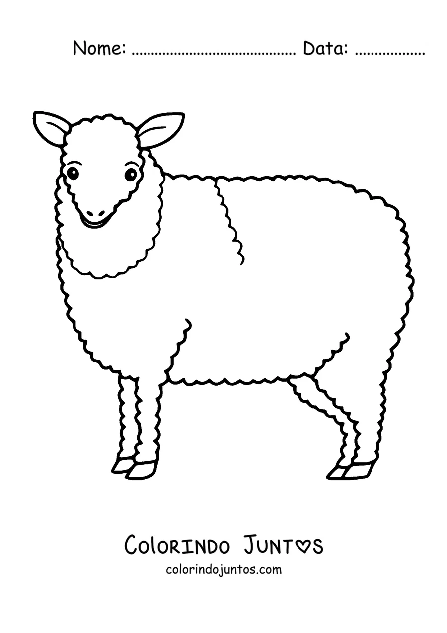 Desenho para colorir de ovelha lanosa de perfil