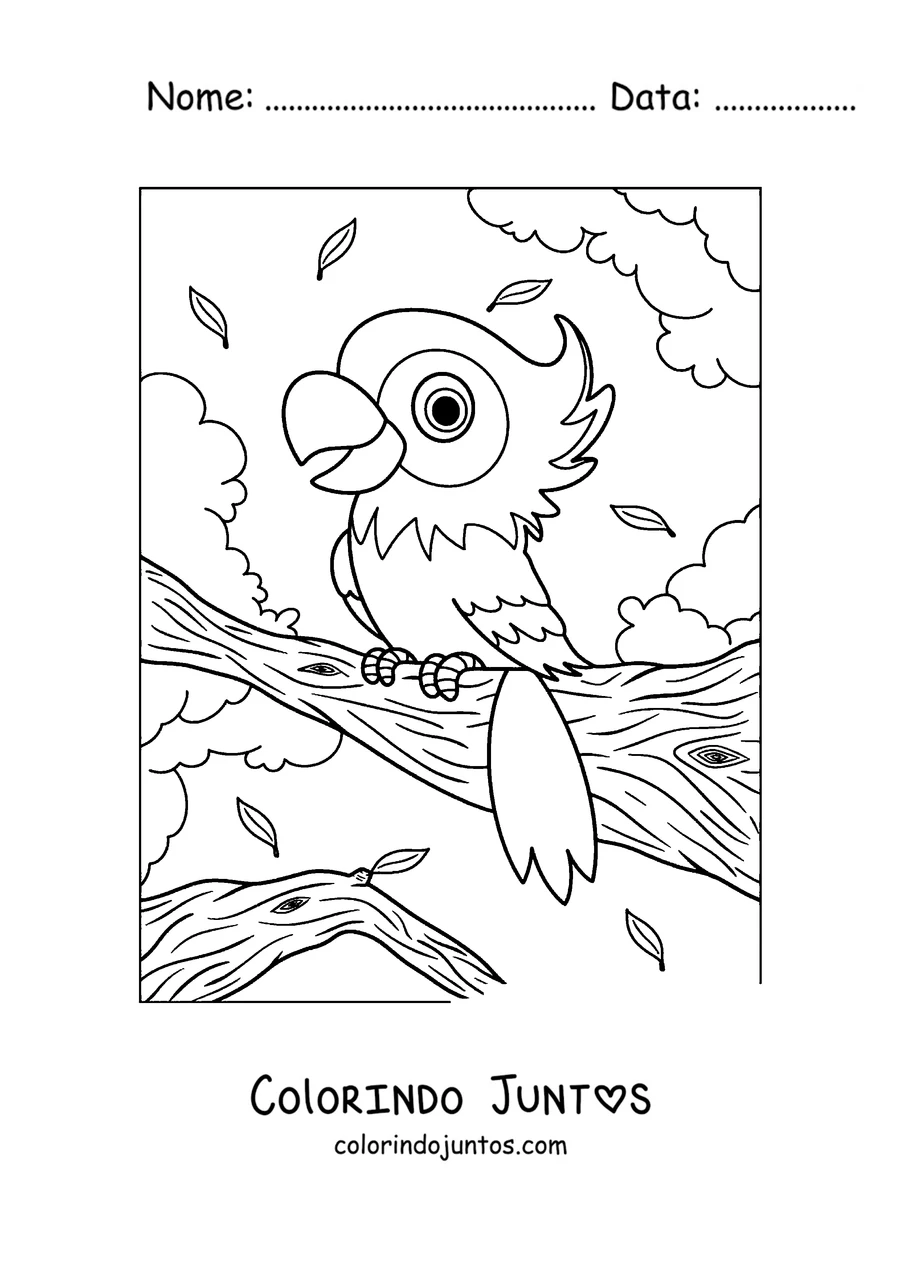 Desenho para colorir de um papagaio fofo para os pequenos