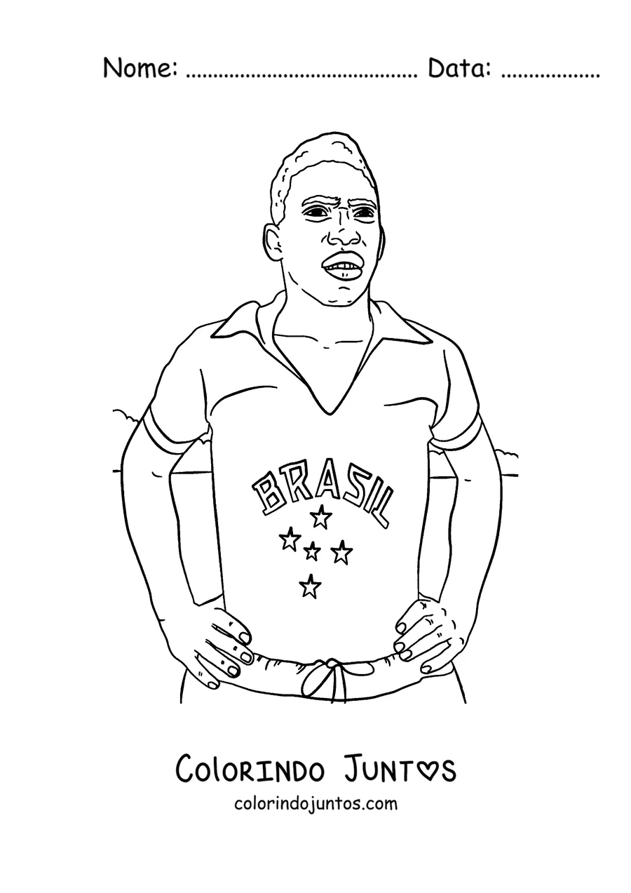 Desenho para colorir do Pelé em pé com a camisa do Brasil