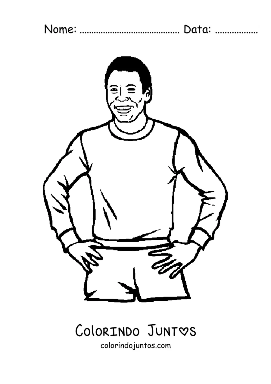 Desenho para colorir do Pelé em pé com as mãos na cintura