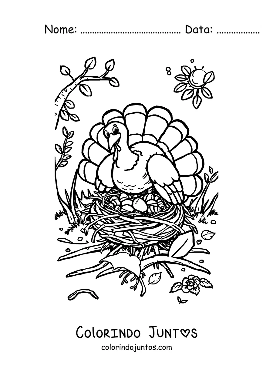 Desenho para colorir de um peru descansando na grama