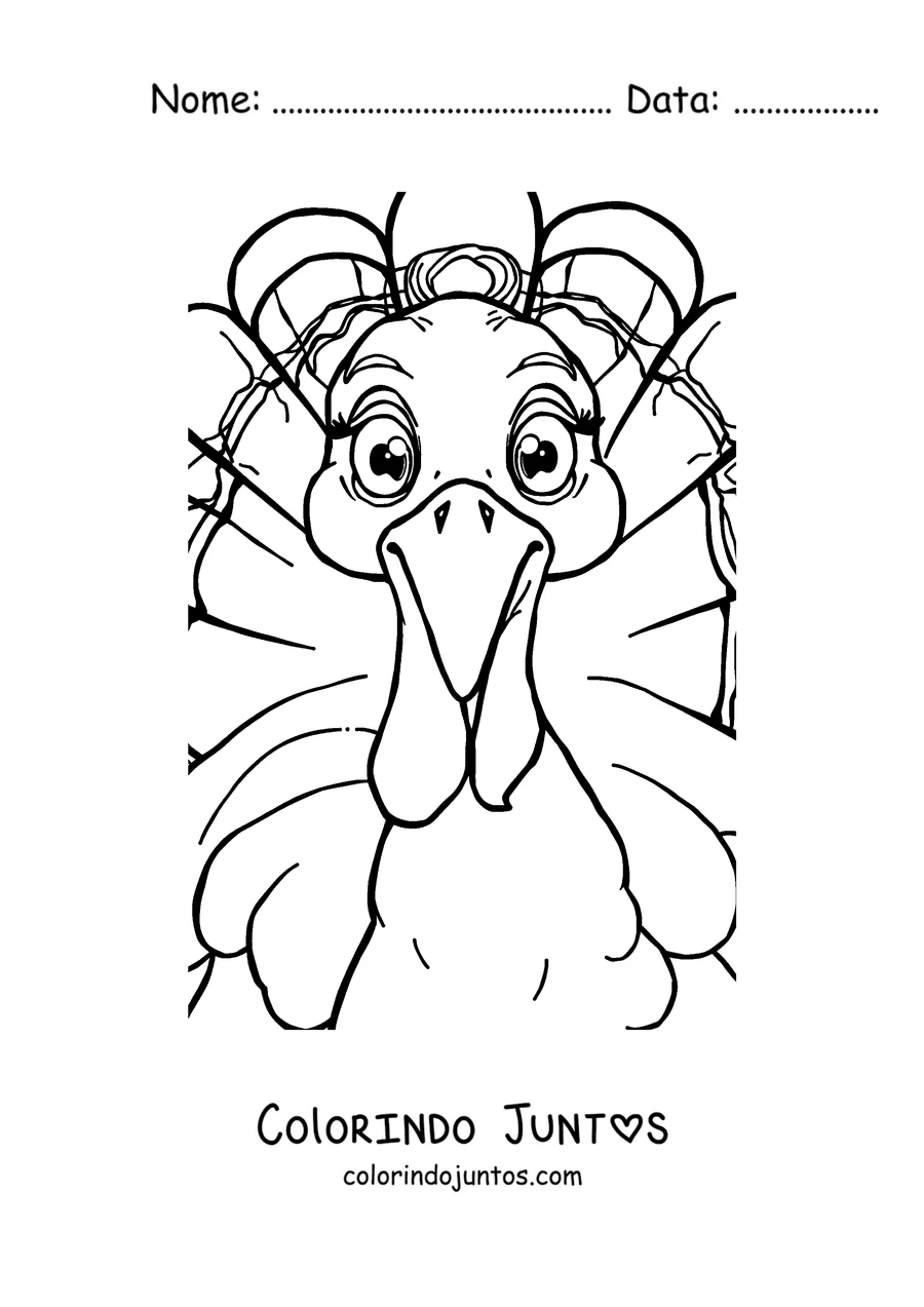 Desenho para colorir de um peru de desenho com um grande sorriso