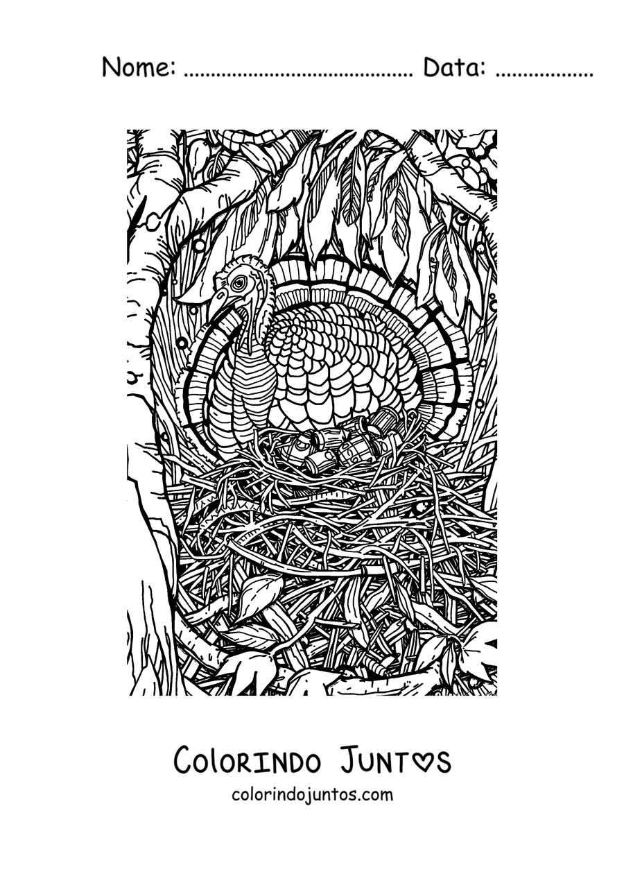 Desenho para colorir de um peru realista parado na grama