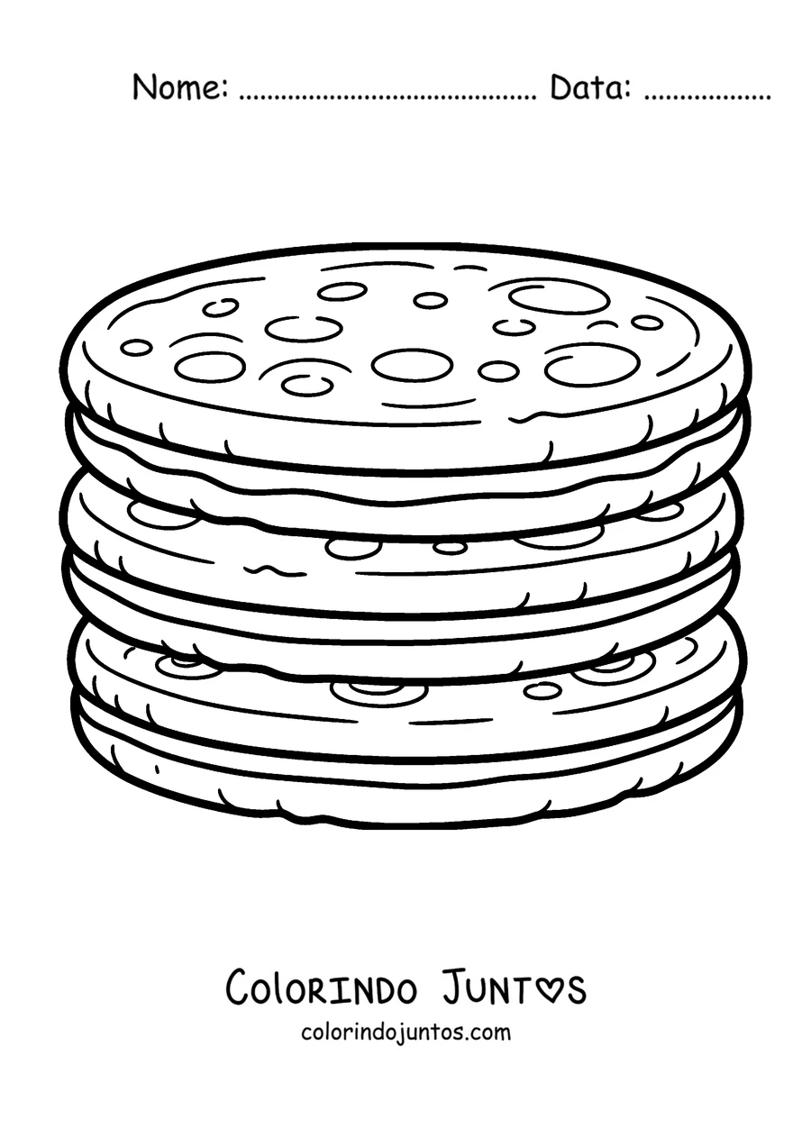 Desenho para colorir de uma pilha de arepas
