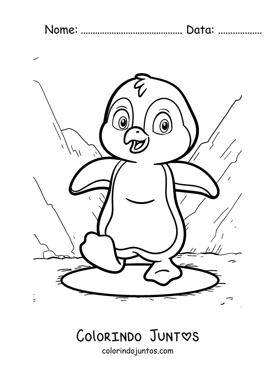 Desenho para colorir de um pinguim caminhando