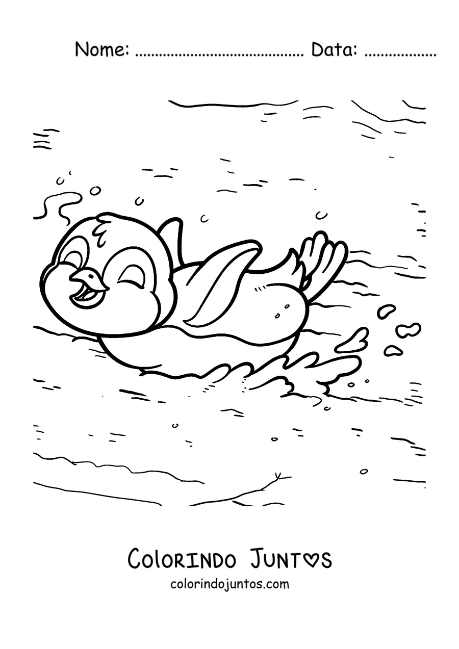 Desenho para colorir de um pinguim deslizando de barriga