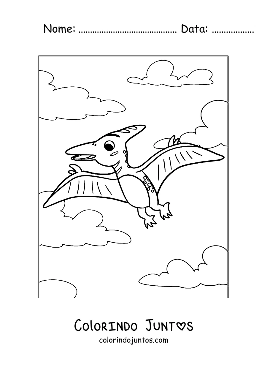 Desenho para colorir de um pterodáctilo fofo voando
