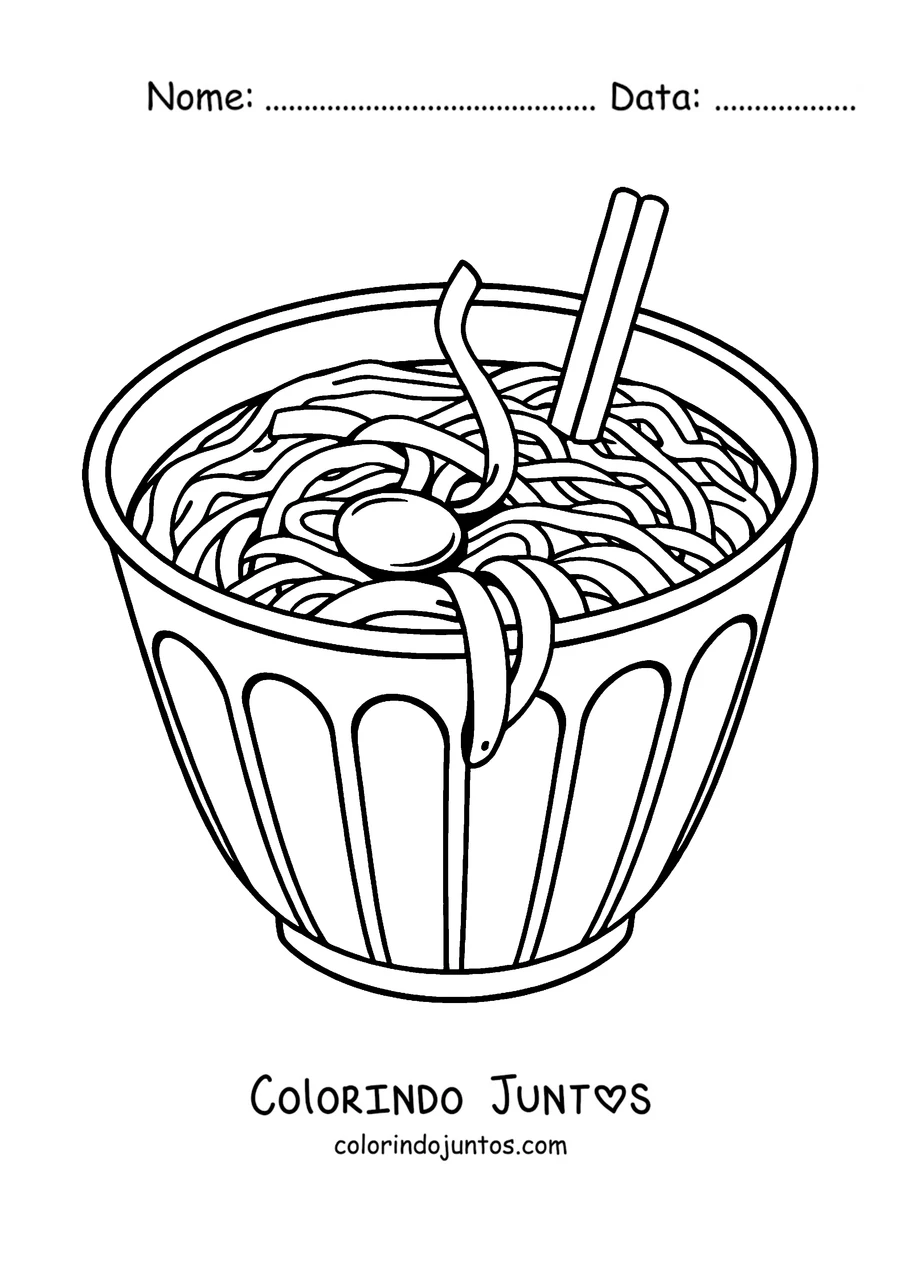 Desenho para colorir de um copo de macarrão ramen com um palito