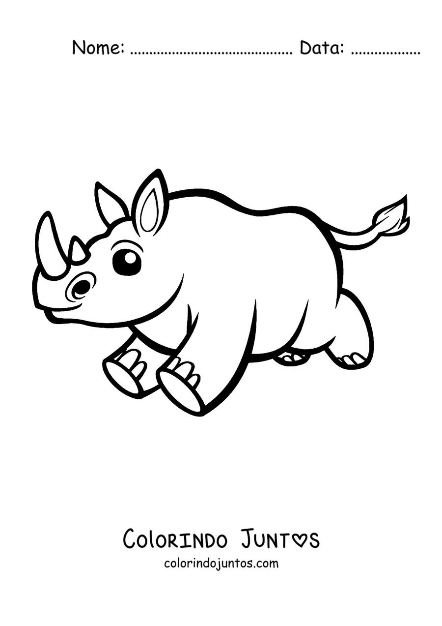 Desenho para colorir de um rinoceronte de desenho animado correndo