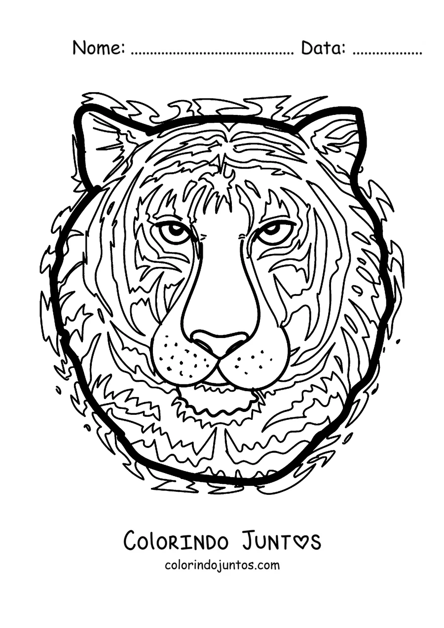 Desenho para colorir do rosto de um tigre de frente