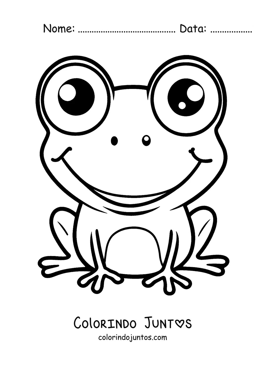 Desenho para colorir de um sapo sorridente de olhos grandes