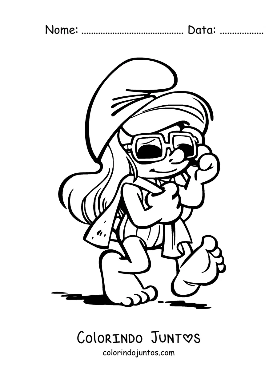 Desenho para colorir da Smurfette com óculos de sol