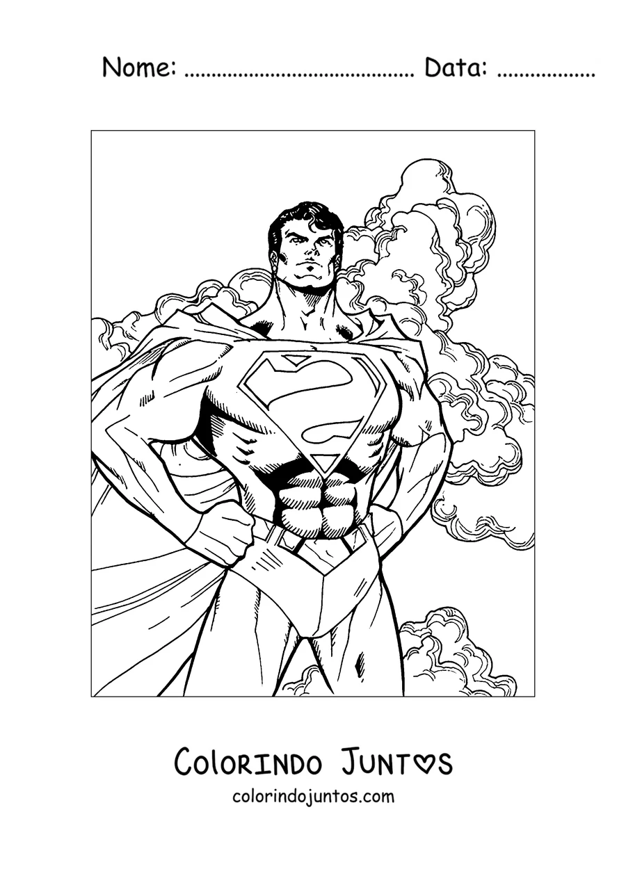 Desenho para colorir do Superman em pé com as mãos na cintura
