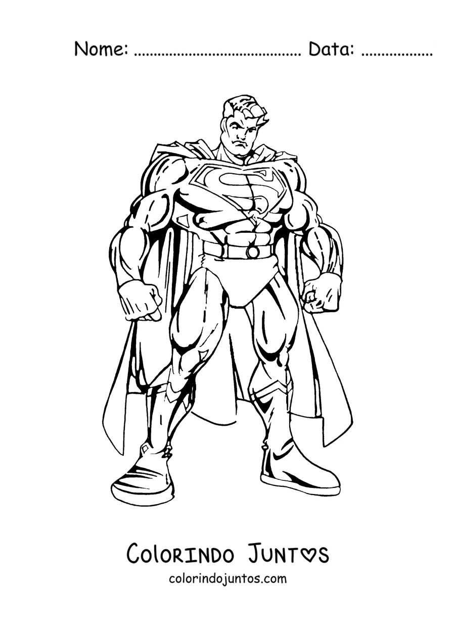 Desenho para colorir do Superman em pé com os punhos cerrados
