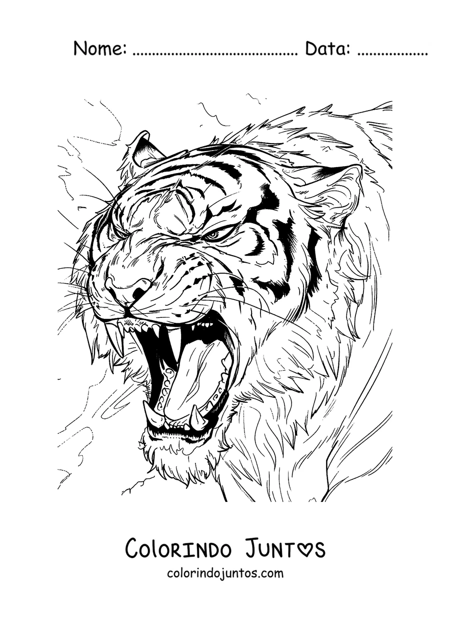 Desenho para colorir de uma cabeça de tigre rugindo