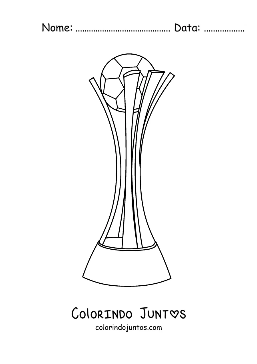Desenho para colorir do troféu do Mundial de Clubes com uma bola em cima