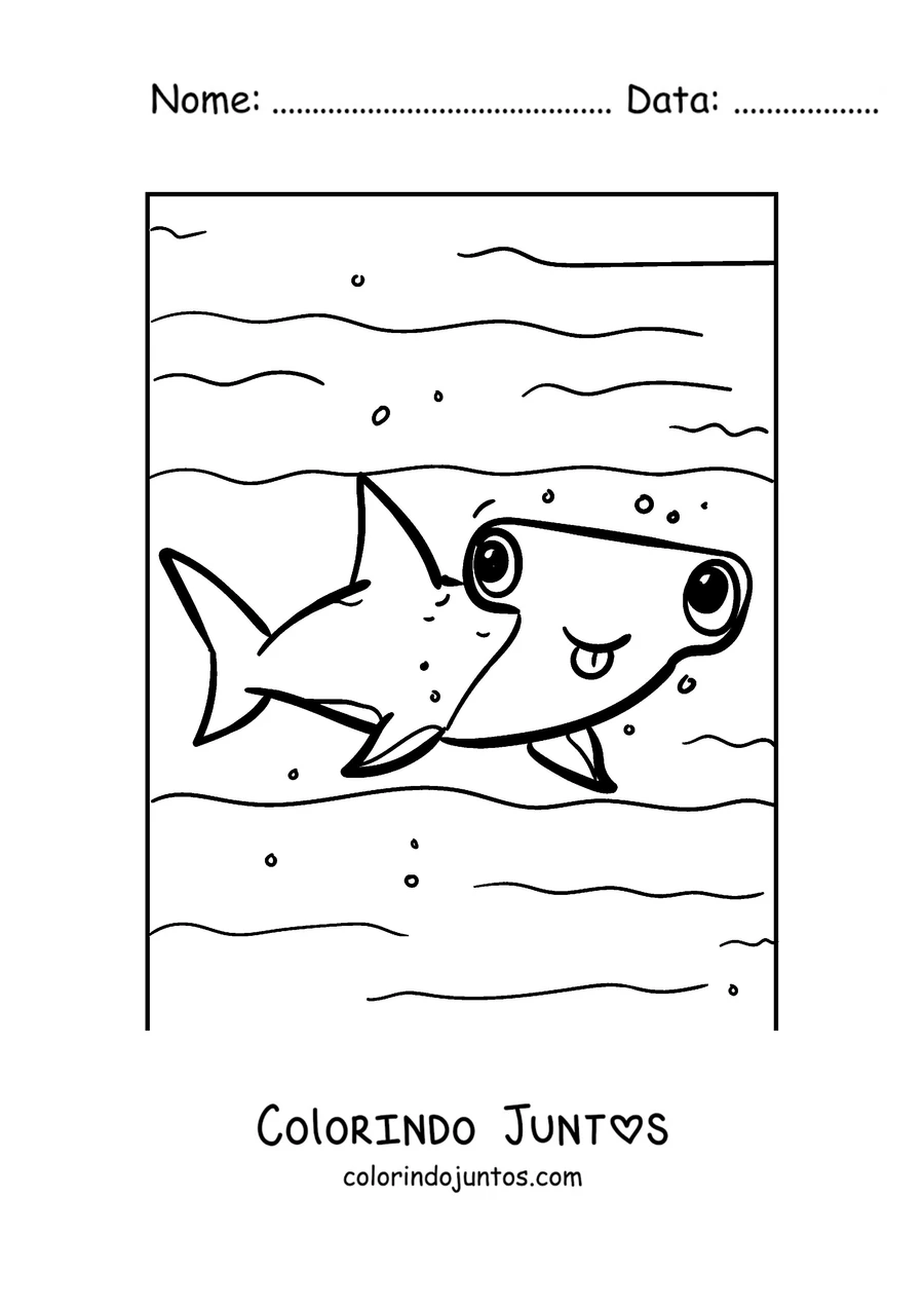 Desenho para colorir de um tubarão-martelo de olhos grandes