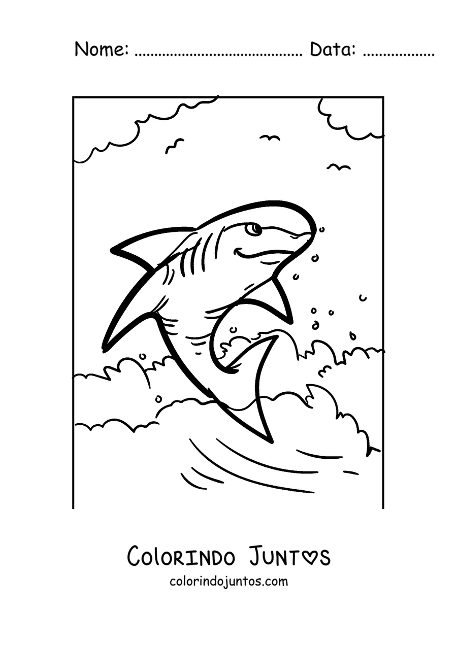 Desenho para colorir de um tubarão saltando para fora da água