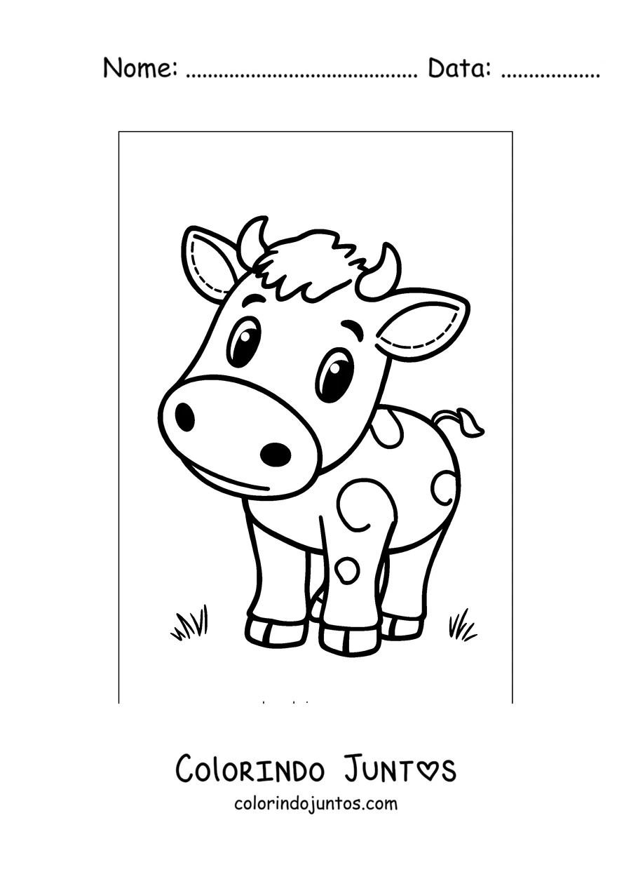 Desenho para colorir de vaca fofa com manchas de frente