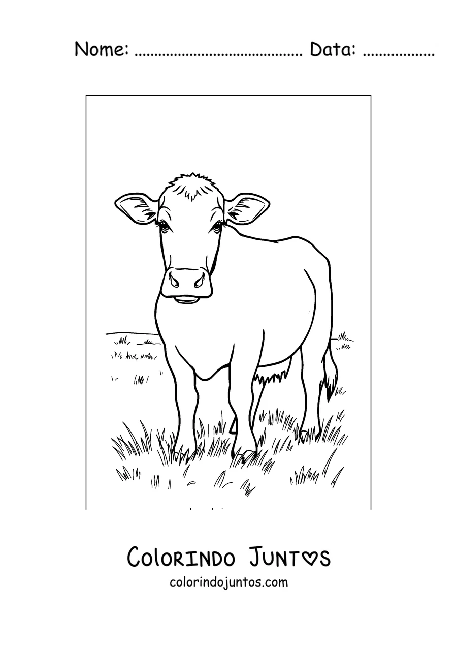 Desenho para colorir de vaca leiteira pastando no prado