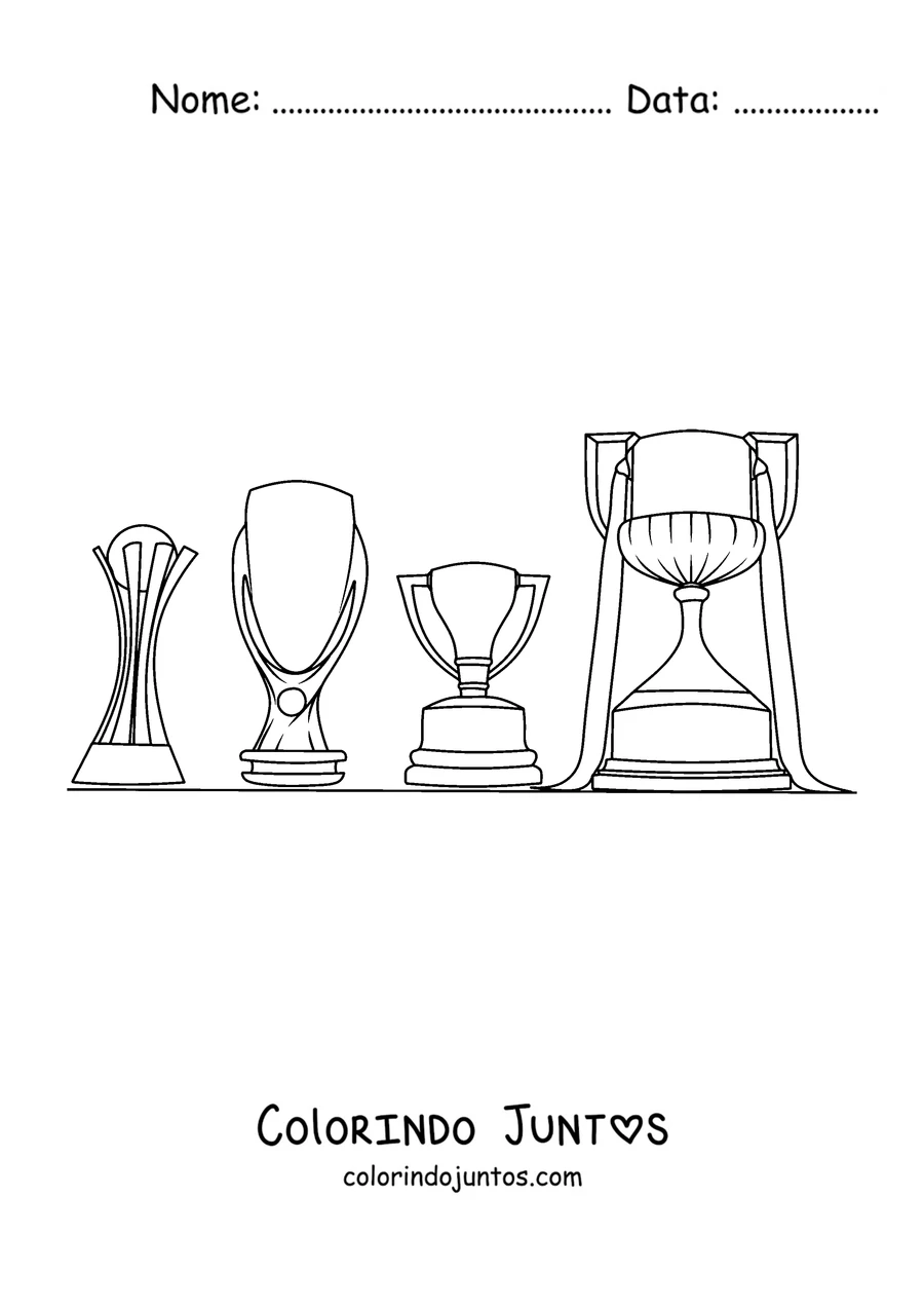 Desenho para colorir de uma vitrine com vários troféus do Barcelona