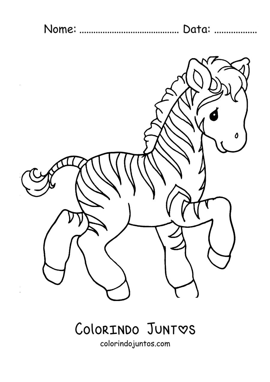 Desenho para colorir de um bebê zebra brincando