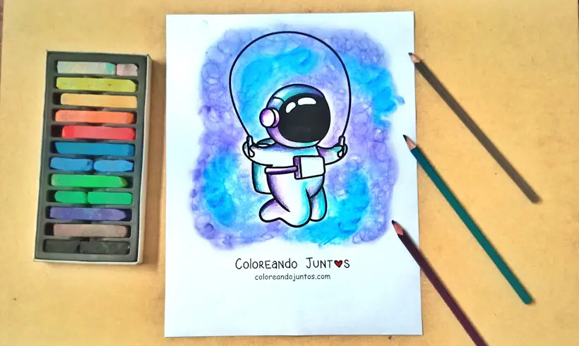 Desenho de astronauta pulando corda colorido pela Colorindo Juntos