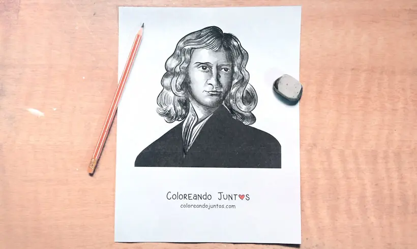 Desenho de Isaac Newton colorido pela Colorindo Juntos