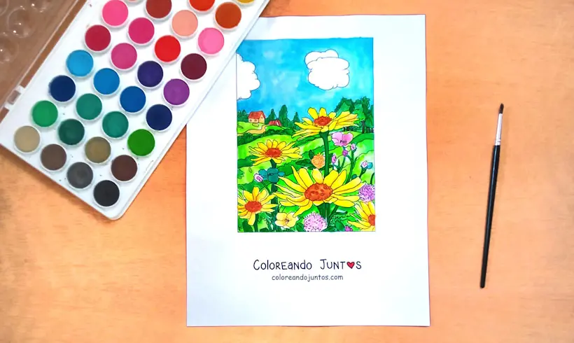 Desenho de paisagem colorido pela Colorindo Juntos