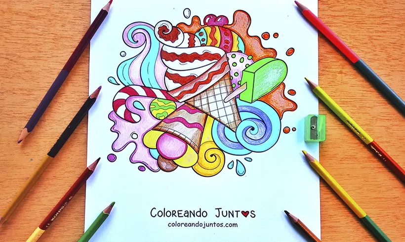 Desenho de sorvete colorido pela Colorindo Juntos