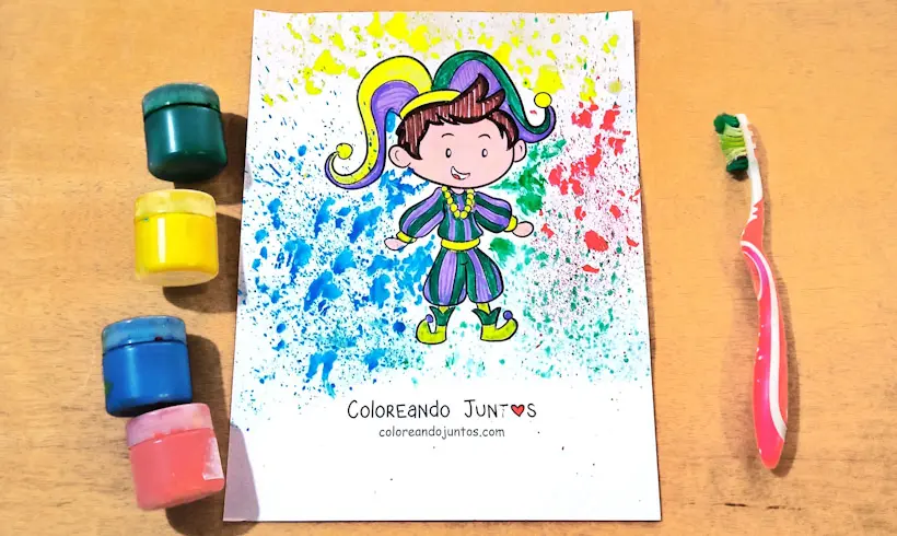 Desenho de um menino no Carnaval pintado com escova de dentes